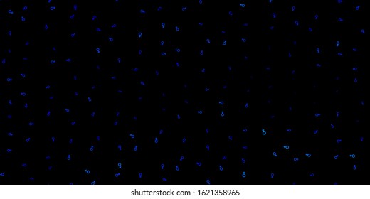 Dark BLUE vector backdrop with mystery symbols. Colorful vintage illustration with gradient alchemy shapes. Design for magic, spiritual events.