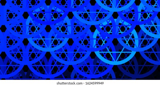 Dark BLUE vector backdrop with mystery symbols. Colorful mystic symbols with a gradient in ancient style. Background for esoteric, mystic designs.