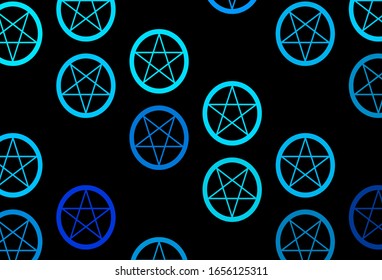 Dark BLUE vector backdrop with mystery symbols. Abstract illustration with gothic gradient shapes. Simple base for your occult design.