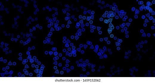 Dark BLUE vector backdrop with mystery symbols. Illustration with magical signs of spiritual power. Simple base for your occult design.