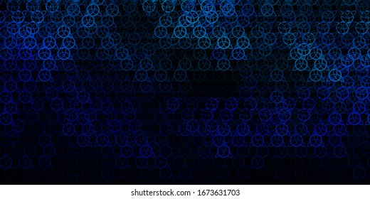 Dark BLUE vector backdrop with mystery symbols. Colorful vintage illustration with gradient alchemy shapes. Simple base for your occult design.