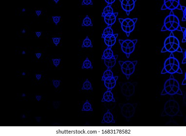 Dark BLUE vector backdrop with mystery symbols. Abstract illustration with gothic gradient shapes. Simple design for occult depiction.