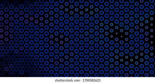 Dark BLUE vector backdrop with mystery symbols. Colorful vintage illustration with gradient alchemy shapes. Simple design for occult depiction.