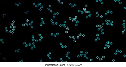 Dark BLUE vector backdrop with mystery symbols. Retro design in abstract style with witchcraft forms. Background for esoteric, mystic designs.