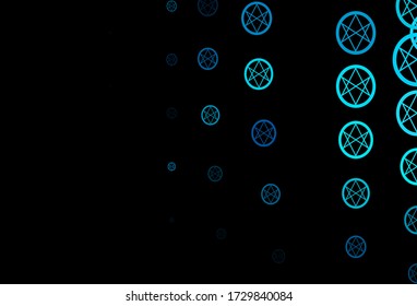 Dark BLUE vector backdrop with mystery symbols. Abstract illustration with gothic gradient shapes. Background for esoteric, mystic designs.