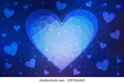 DARK BLUE vector  backdrop with sweet hearts. Beautiful colored illustration with hearts in celebration style. Template for Valentine's greeting postcards.