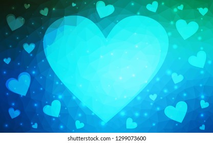 DARK BLUE vector  backdrop with sweet hearts. Decorative shining illustration with hearts on abstract template. Design for your business advert of anniversary.