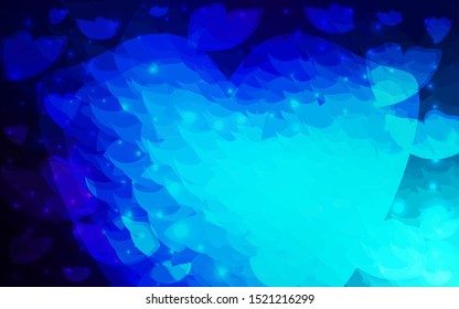 DARK BLUE vector  backdrop with sweet hearts. Hearts on blurred abstract background with colorful gradient. Design for ad, poster, banner of Valentine Day.