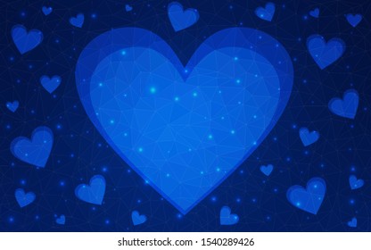DARK BLUE vector  backdrop with sweet hearts. Decorative shining illustration with hearts on abstract template. Template for Valentine's greeting postcards.