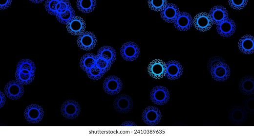 Dark blue vector backdrop with virus symbols. Abstract illustration with biological gradient shapes. Simple drawing against danger fever.
