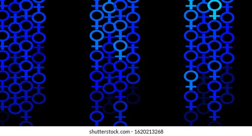 Dark BLUE vector backdrop with woman's power symbols. Colorful feminism symbols with a gradient in modern style. Design for International Women’s Day.