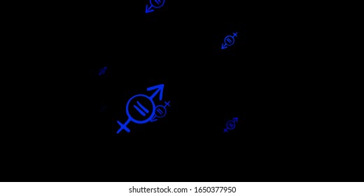 Dark BLUE vector backdrop with woman's power symbols. Illustration with signs of women's strength and power. Design for International Women’s Day.