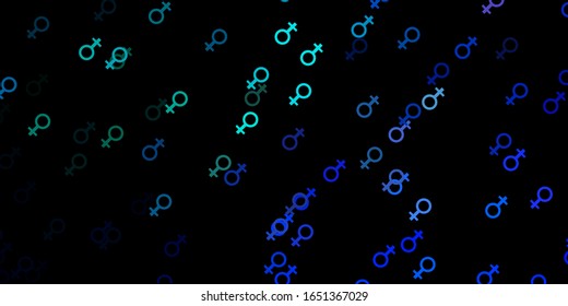 Dark BLUE vector backdrop with woman's power symbols. Colorful feminism symbols with a gradient in modern style. Simple design for your web site.