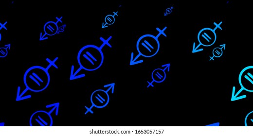Dark BLUE vector backdrop with woman's power symbols. Colorful feminism symbols with a gradient in modern style. Best design to show the power of women.