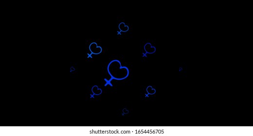 Dark BLUE vector backdrop with woman's power symbols. Illustration with signs of women's strength and power. Background for International Women’s Day.