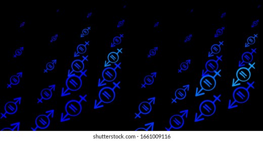 Dark BLUE vector backdrop with woman's power symbols. Colorful feminism symbols with a gradient in modern style. Design for International Women’s Day.