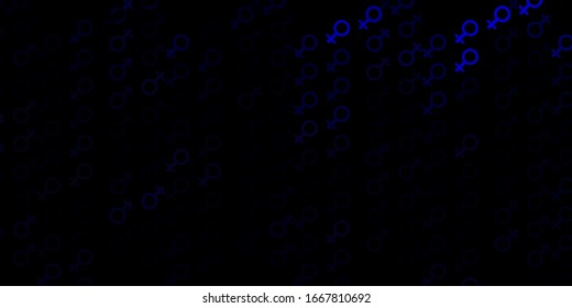 Dark BLUE vector backdrop with woman's power symbols. Simple design in abstract style with women’s rights activism. Simple design for your web site.