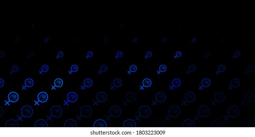 Dark BLUE vector backdrop with woman's power symbols. Colorful feminism symbols with a gradient in modern style. Design for International Women’s Day.