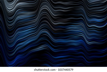 Dark BLUE vector background with bent ribbons. Shining illustration, which consist of blurred lines, circles. Pattern for your business design.