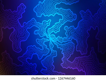 Dark BLUE vector background with bent lines. A sample with blurred bubble shapes. Brand new design for your ads, poster, banner.