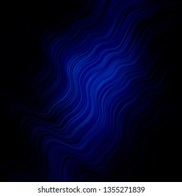 Dark BLUE vector background with bent lines. Illustration in halftone style with gradient curves. Best design for your ad, poster, banner.
