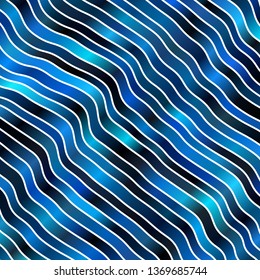 Dark BLUE vector background with bent lines. Colorful illustration with curved lines. Pattern for commercials, ads.