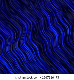 Dark BLUE vector background with bent lines. Colorful geometric sample with gradient curves.  Pattern for commercials, ads.