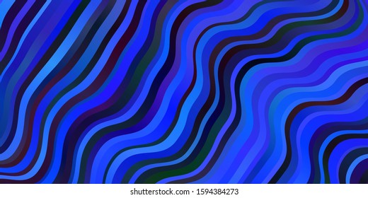 Dark BLUE vector background with bent lines. Gradient illustration in simple style with bows. Pattern for websites, landing pages.