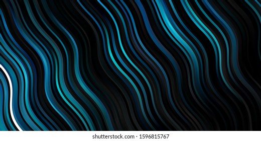 Dark BLUE vector background with bent lines. Illustration in abstract style with gradient curved.  Best design for your ad, poster, banner.