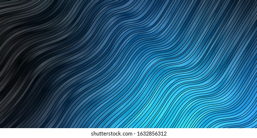 Dark BLUE vector background with bent lines. Illustration in halftone style with gradient curves. Pattern for booklets, leaflets.