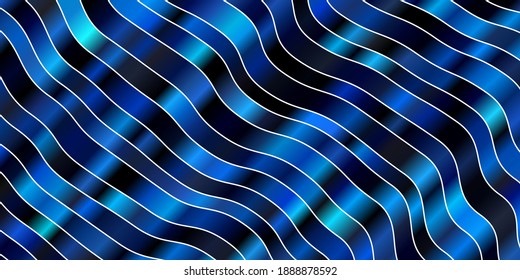 Dark BLUE vector background with bent lines. Abstract illustration with bandy gradient lines. Pattern for ads, commercials.