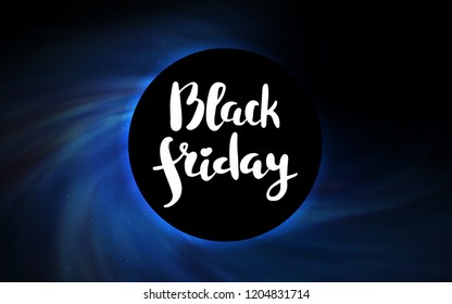 Dark BLUE vector background with a black hole, sky. Gradient colorful illustration with a black hole, stars. Backdrop for ads, leaflets of Black Friday.