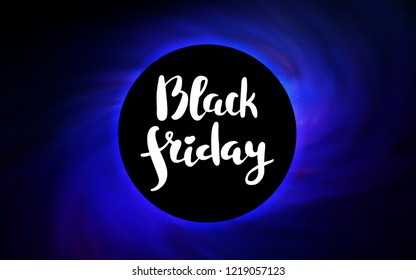 Dark BLUE vector background with a black hole, sky. Decorative design in space style with a black hole. Backdrop for Black Friday promotions.