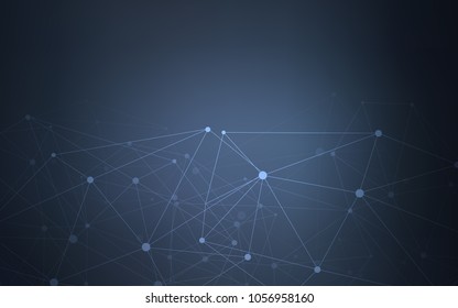 Dark BLUE vector background with bubbles, lines. Abstract illustration with colorful discs and triangles. Completely new template for your brand book.