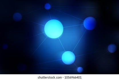 Dark BLUE vector background with bubbles, lines. Glitter abstract illustration with connection of triangle structure. Pattern can be used for ads, leaflets.