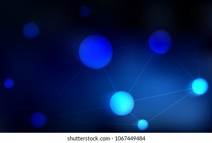 Dark BLUE vector background with bubbles, lines. Modern abstract colorful illustration with spheres and lines. Completely new template for your brand book.