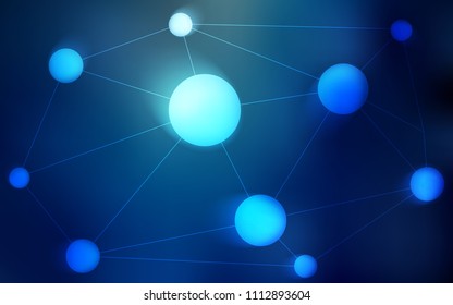 Dark BLUE vector background with bubbles, lines. Abstract illustration with colorful discs and triangles. Pattern can be used for beautiful websites.