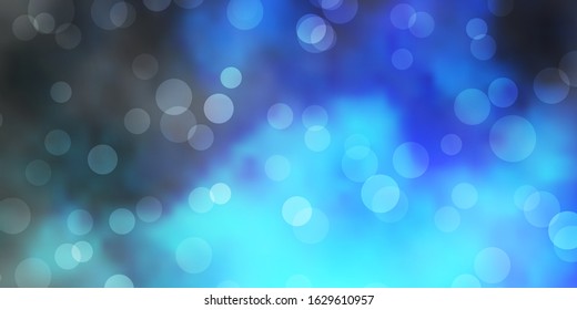 Dark BLUE vector background with bubbles. Abstract colorful disks on simple gradient background. Pattern for websites.
