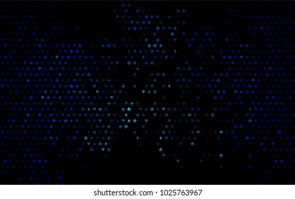 Dark BLUE vector background with cards signs. Colorful gradient with signs of hearts, spades, clubs, diamonds. Pattern for ads of parties, events in Vegas.