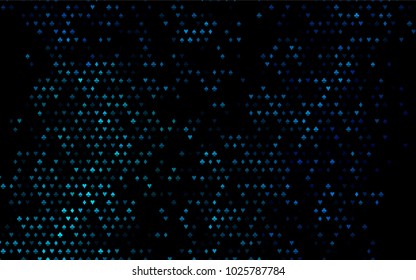 Dark BLUE vector background with cards signs. Illustration with set of hearts, spades, clubs, diamonds. Pattern for leaflets of poker games, events.