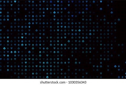 Dark BLUE vector background with cards signs. Shining illustration with hearts, spades, clubs, diamonds. Smart design for your business advert of casinos.