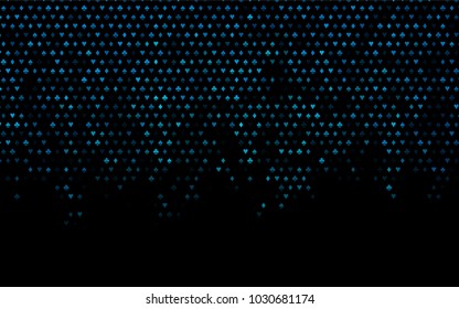 Dark BLUE vector background with cards signs. Shining illustration with hearts, spades, clubs, diamonds. Design for ad, poster, banner of gambling websites.