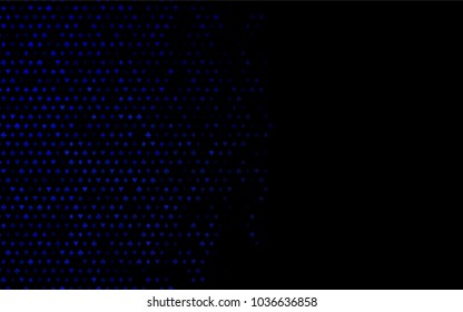 Dark BLUE vector background with cards signs. Colorful gradient with signs of hearts, spades, clubs, diamonds. Template for business cards of casinos.