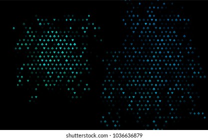 Dark BLUE vector background with cards signs. Shining illustration with hearts, spades, clubs, diamonds. Template for business cards of casinos.
