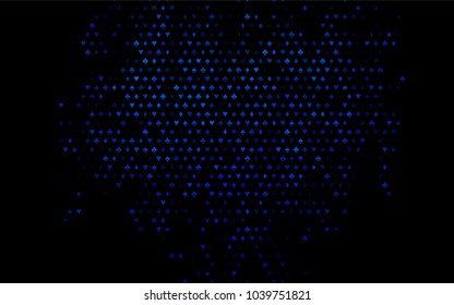 Dark BLUE vector background with cards signs. Colored illustration with hearts, spades, clubs, diamonds. Template for business cards of casinos.