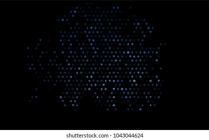 Dark BLUE vector background with cards signs. Shining illustration with hearts, spades, clubs, diamonds. Smart design for your business advert of casinos.