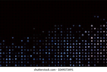 Dark BLUE vector background with cards signs. Illustration with set of hearts, spades, clubs, diamonds. Design for ad, poster, banner of gambling websites.
