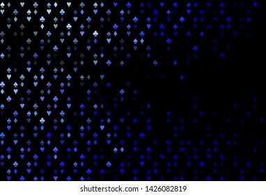 Dark BLUE vector background with cards signs. Blurred decorative design of hearts, spades, clubs, diamonds. Pattern for ads of parties, events in Vegas.