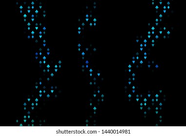 Dark BLUE vector background with cards signs. Glitter abstract sketch with isolated symbols of playing cards. Design for ad, poster, banner of gambling websites.