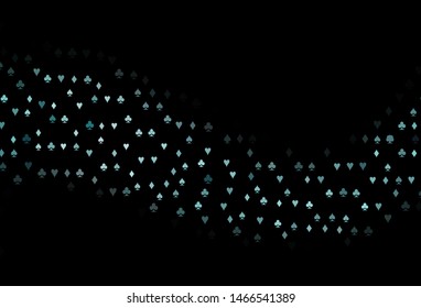 Dark BLUE vector background with cards signs. Colored illustration with hearts, spades, clubs, diamonds. Pattern for booklets, leaflets of gambling houses.